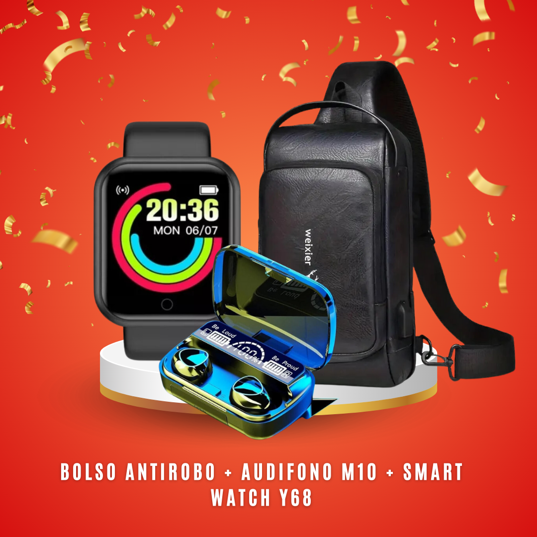 Bolso Antirrobo+ Audífono M10+Smart Watch Y68